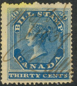 CANADA 1864 QV 30c Blue BILL STAMP REVENUE VDM. FB12 USED