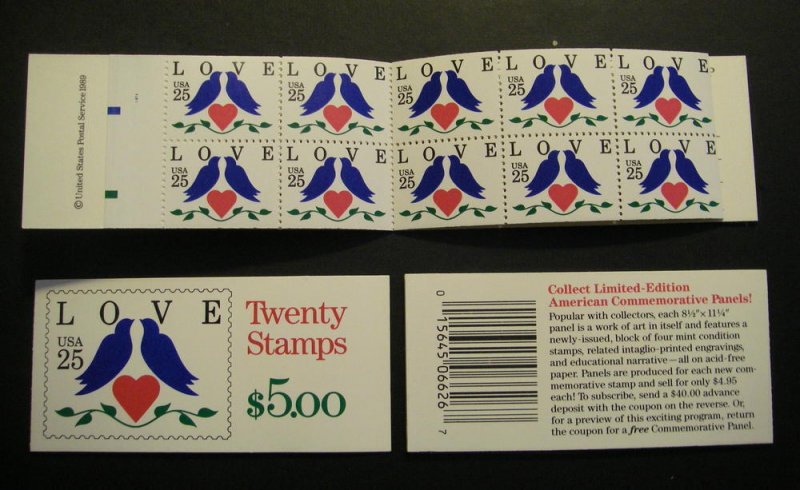 BK169, Scott 2441a, 25c LOVE Birds, #1211, MNH Complete Booklet