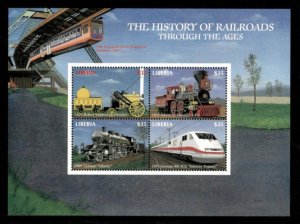 Liberia 2001 - The History of Railroads - Trains - Sheet of 4 Stamps - MNH