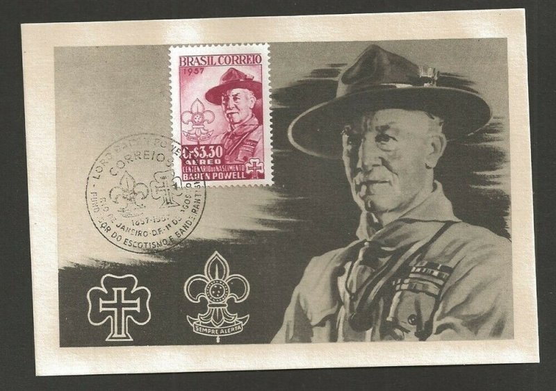 1957 Brazil Scout C87 FDC Baden Powell max card