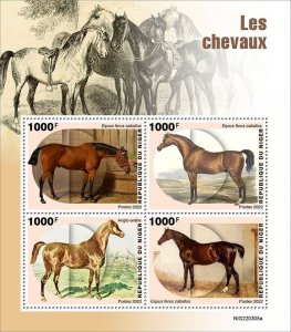 NIGER - 2022 - Horses - Perf 4v Sheet - Mint Never Hinged