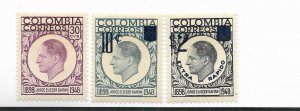 COLOMBIA 1959 J. E. GAITAN POLITICS SET OF 3 VALUES OVERPRINTED 698/99 C320 MINT