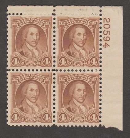 U.S. Scott Scott #709 Washington Stamp - Mint NH Plate Block