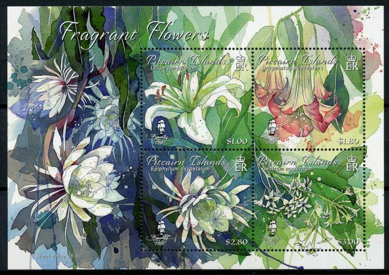Pitcairn Islands 2019 MNH Fragrant Flowers Lilies Jasmine 4v M/S Nature Stamps