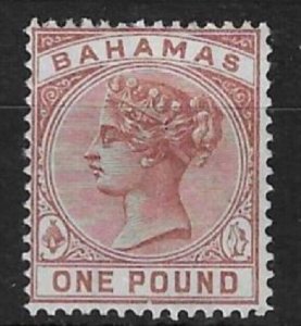 BAHAMAS SG57 1884 £1 VERMILION RED MTD MINT