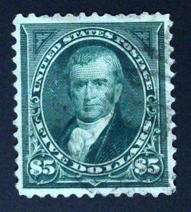 Scott #278 - VF/XF - $5 Dark Green - Marshall - Used - Thin - 1895