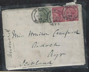 NATAL COVER (P0612B)  1895 QV 1/2D+1DX2 COVER TO SCOTLAND 