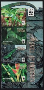 Tonga WWF Banded Iguana Strip of 4v WWF Logo 2016 MNH SG#1804-1808