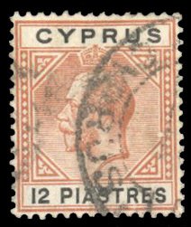 Cyprus #69 Cat$57.50, 1912 12pi orange brown and black, used