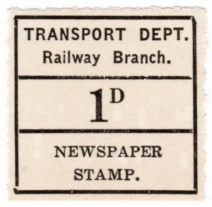 (I.B) Australia - Tasmania Railways : Newspaper Stamp 1d