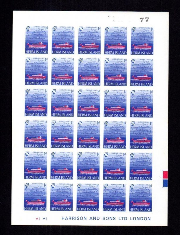 HERM: 1969 1d COMPLETE UNMOUNTED MINT IMPERFORATE SHEET OF 30 