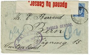 South Africa 1915 Cape Town cancel on cover to Switzerland, censored