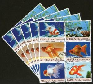 Angola 2000 Aquarium Fishes Marine Life Fauna Setenant BLK/6 Cancelled X 5 # ...