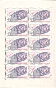 Czechoslovakia #1489, Complete Set, Sheet of 10, 1967, Space, Never Hinged