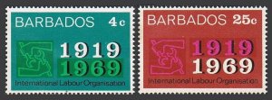 Barbados 320-321 two sets, MNH. Michel 289-290. ILO, 50th Ann. 1969.