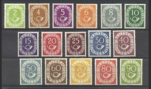 1951 GERMANY  Posthorn Set 2pf-90pf Mint NH SG# 1045-1060, SC #670-85