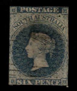 South Australia Scott 12 Used 6p slate blue Roulette 1858 CV$70