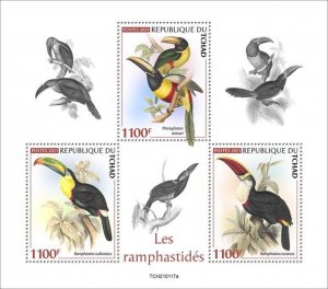 Chad 2021 MNH Birds on Stamps Toucans Keel-Billed Toucan 3v M/S