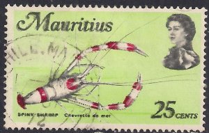 Mauritius 1969 - 73 QE2 25cts Spiny Shrimp SG 389 Error Black print shift (E1104