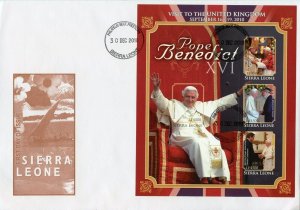 SIERRA LEONE  2010 POPE BENEDICT XVI VISIT TO THE UNITED KINGDOM IMPER SHEET FDC