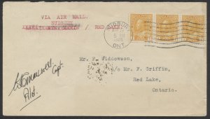 1926 AAMC #PE2601b Sudbury ONT to Red Lake Ont Flight Cover Pilot Signed