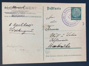 1939 Buchau Sudetenland Annexation Germany Stationery Postcard Cover To Berlin