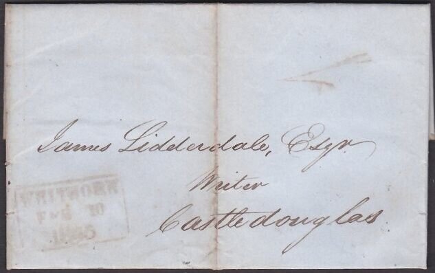 GB SCOTLAND 1845 folded entire WHITHORN handstruck 1 of the Uniform Penny Post 