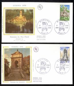 FRANCE 1978 EUROPA Set Scott  1609-1610 Each on SILK Cachet FDCs