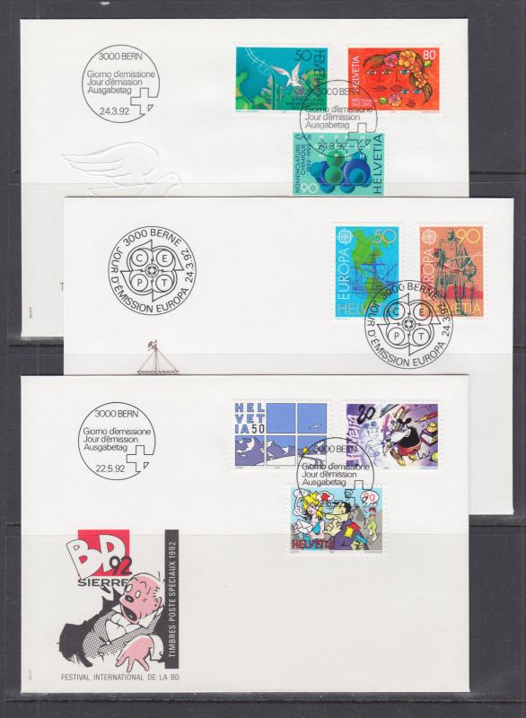 Switzerland Mi 1461/1488, 1992 issues, 8 sets on 8 cacheted official FDCs