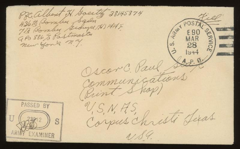 US APO 690 (INDIA) 1944 FREE FRANKED Censored WWII Cover To TEXAS