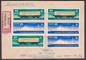 EAST GERMANY 1968 registered cover - nice franking - ships railway.........a3336