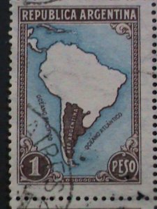 ​ARGENTINA-1935 SC#446 MAP OF SOUTH AMERICA- USED BLOCK  WE SHIP TO WORLDWIDE