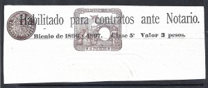 PUERTO RICO 1896-97 3p on 4p Notary Contracts Revenue Stamp Paper Unused