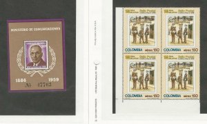 Columbia, Postage Stamp, #C396 Mint LH Sheet, C828 NH Block, 1961-90