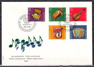 Switzerland, Scott cat. B513-B517. Music Instruments. First day cover. ^