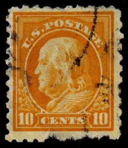 U.S. Scott #433: 1914 10¢ Benjamin Franklin, Used, F/VF, small bottom tear