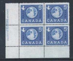 Canada #384 LL Plate Block NATO 5