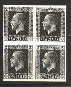 NEW ZEALAND GV surface printed 2d plate proof imperf block of 4 in black...81174