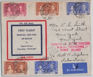 Bermuda 1937 RMA Cavalier First Flight Cover FFC Coronation Franking to USA