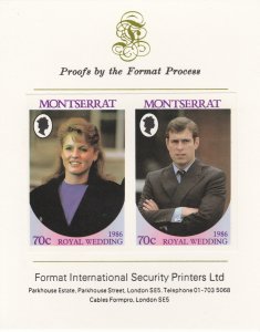 MONTSERRAT  1986 WEDDING - ANDREW & FERGIE  imperf on FORMAT INT PROOF CARD