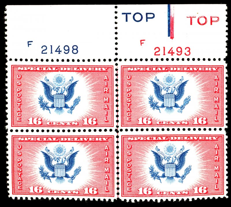 U.S. #CE2 MINT PL# BLOCK OF 4 OG LH CREASES 