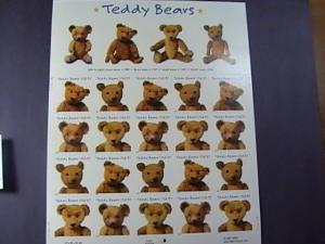 U.S.# 3653-3656(3656a)-MINT/NH--PANE OF 20--TEDDY BEARS/CENTENNIAL -2002