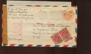 UC6 Airmail Entire 1943 Usage POSTAGE DUE USAGE with CENSOR TAPE LV6068