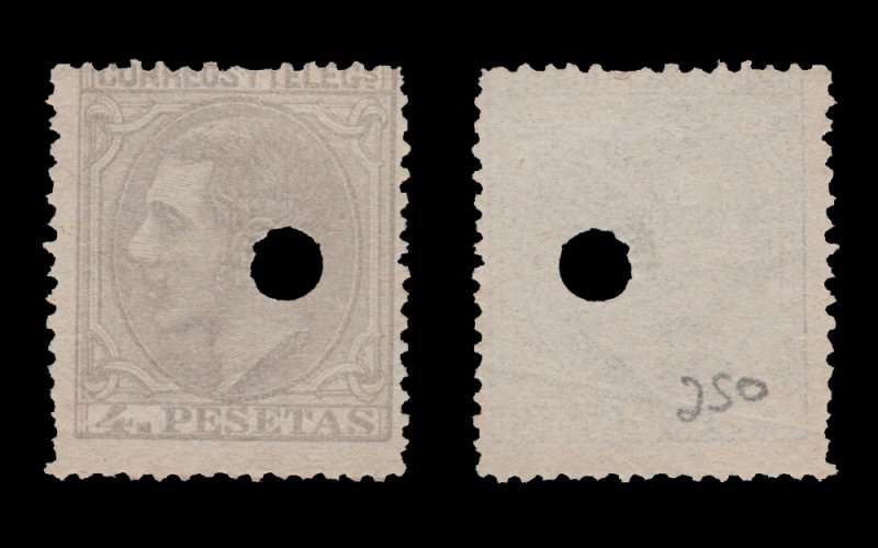 SPAIN STAMP 1879. SCOTT # 250. USED PUNCH CANCEL