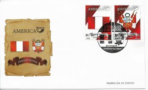 PERU 2010 NATIONAL SYMBOLS EMBLEM FLAGS AND COAT FDC COVER AMERICA UPAEP ISSUE