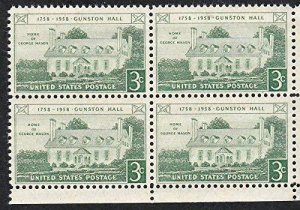 1958 George Mason Home Block of 4 3c Postage Stamps, Sc# 1108, MNH, OG