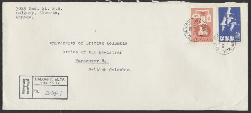 1965 Registered Cover Calgary ALTA Sub 12 to Vancouver BC #10 Size