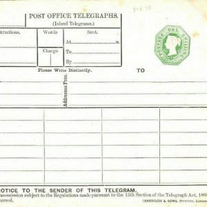 GB 1883 STATIONERY 1s Telegram Form Part Booklet Cover With Warrant Unused