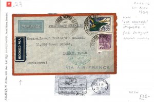 Brazil Cover *VIA CONDOR* Etiquette Air Mail STUTTGART ARRIVAL Machine 1934 SV23