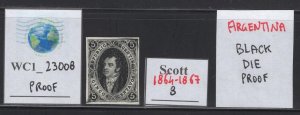 WC1_23008.ARGENTINA. Black die proof of 1864-1867 5 cent. stamp. Imperf. Sc. 8